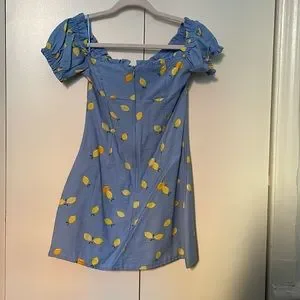 Glamorous Dresses Glamorous Lemon Print Blue Mini Off Shoulder